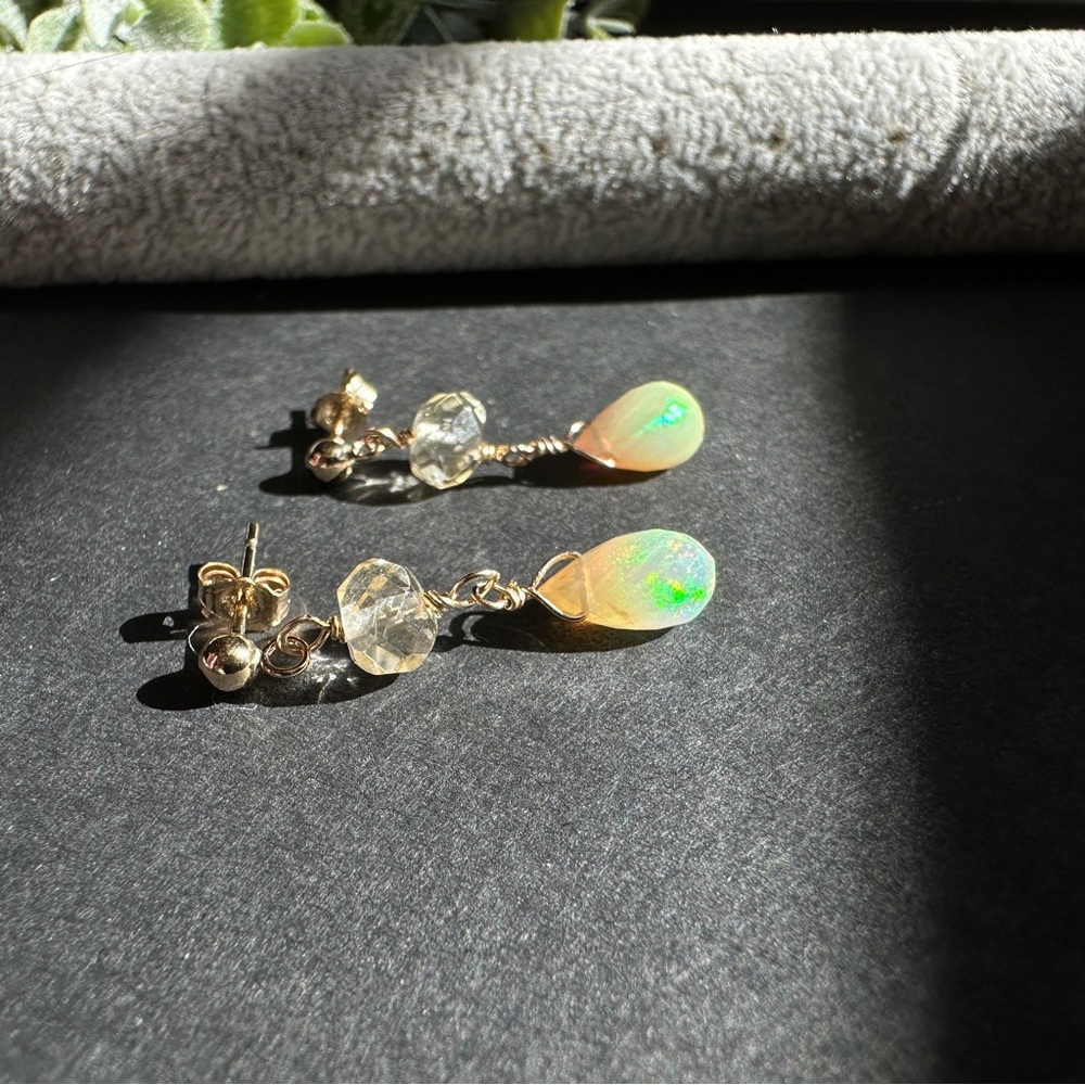 Citrine and Opal Earrings Post Studs Genuine Gemstone handmade jewelry